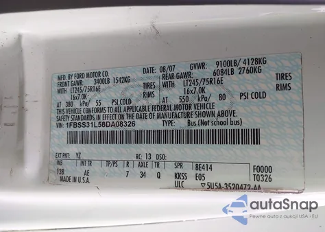 2008 Ford E-350 Super Duty Xl/Xlt z USA, uszkodzony, nr VIN 1FBSS31L58DA08326
